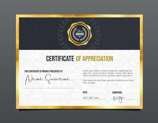 Professional certificate of appreciation Template diploma with luxury and modern pattern background. Achievement certificate.