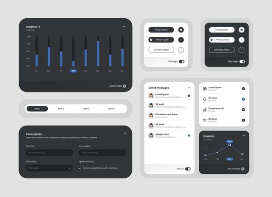 Elegant Collection of ui ux elements for web design, app design. Ux dashboard user panel template.