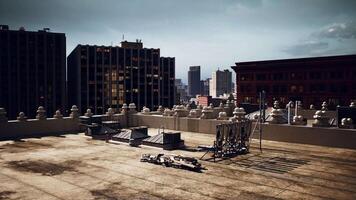 ein Panorama- Aussicht von das Stadt Horizont von ein Dach video