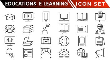 Education and E-Learning web icons in line style. School, university, textbook, learning. Vector illustration