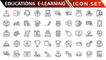 Education and E-Learning web icons in line style. School, university, textbook, learning. Vector illustration