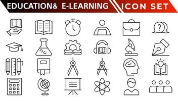 Education and E-Learning web icons in line style. School, university, textbook, learning. Vector illustration