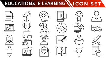 Education and E-Learning web icons in line style. School, university, textbook, learning. Vector illustration