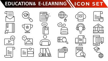 Education and E-Learning web icons in line style. School, university, textbook, learning. Vector illustration