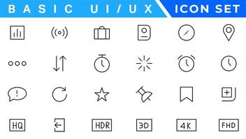 Basic ui ux icon set. Set icon of user interface. Vector illustration. editable stroke