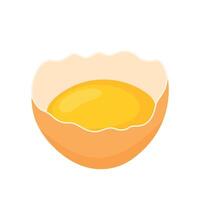 Yolk in broken raw eggshell flat vector illustration