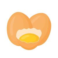 grieta crudo huevo con yema de huevo en plano vector ilustración