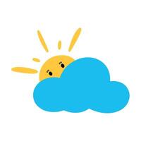 Sunny Cloud Icon with Sun in Kawaii Flat Clipart Vector Illustration