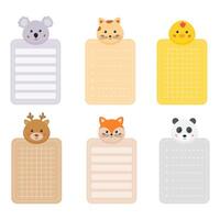 Vector scrapbooking journaling, notepads, memo pads for kids, notebook page template. To do list, notes, my plans page. A collection of cute animal label stickers with cute animals shaped page.