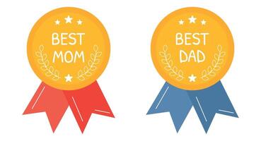 Best mom. Best dad. Reward, gift, present for mama and papa. Budge and label. Perfect for Mothers and Fathers day gifts, greeting cards, appreciation, decoration. Thank you parents. vector