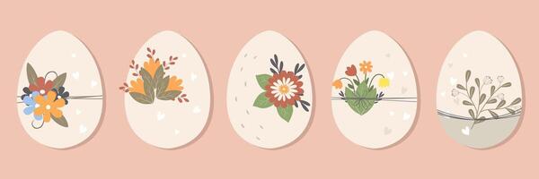 Happy Easter. Set of Easter eggs with different textures on a white background. Spring holiday. Vector Illustration. Happy easter eggs.