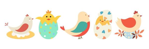 Happy Easter bird flat cartoon. vector