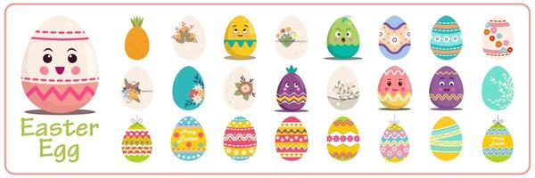 Happy Easter. Set of Easter eggs with different textures on a white background. Spring holiday. Vector Illustration. Happy easter eggs.