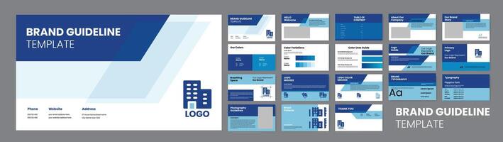 Style Guide Template for Branding Guidelines. Blue Accent Presentation Design. vector