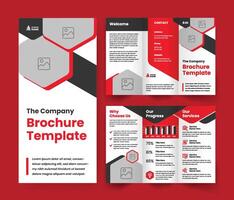 Business Overview Trifold A4 Brochure Template. Red Accent Handout Marketing Design for Company. vector