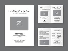 Funeral  Template for Memorial Program. Minimalist Bifold Brochure Design Layout. vector