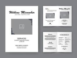 Funeral  Template for Memorial Program. Minimalist Bifold Brochure Design Layout. vector