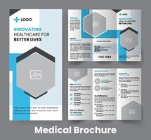 Health Trifold Brochure Template. Medical Catalog Pamphlet Design. Blue Accent Flyer vector