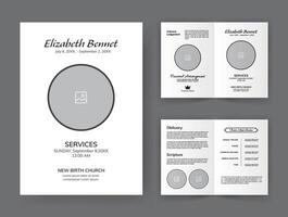 Funeral  Template for Memorial Program. Minimalist Bifold Brochure Design Layout. vector