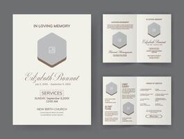 Funeral  Template for Memorial Program. Minimalist Bifold Brochure Design Layout. vector