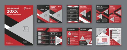 SEO Proposal Brochure Template for Web Design Business with red and black accent vector