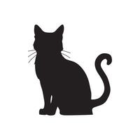 Cute Cat Sitting Vector Art Silhouette Illustration