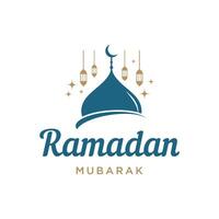 Ramadan Mubarak logo template design with lantern and mosque lighting concept. Logo for greetings, business, Muslim. vector