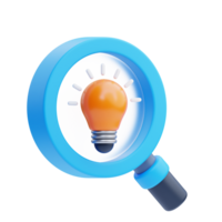3D Magnifying glass and light bulb icon on transparent background png