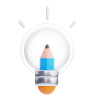 3D Pencil light bulb icon on transparent background png