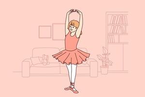 Little ballerina dreams of ballet, and practices dancing, dressed in dress and pointe shoes vector