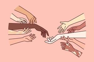 Hands diverse people with different skin colors, for concept importance of tolerance vector