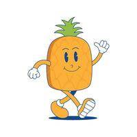 Pineapple Retro Mascot. Funny cartoon character of Pineapple. vector