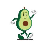 aguacate retro mascota. gracioso dibujos animados personaje de aguacate. vector