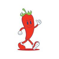 Chili Retro Mascot. Funny cartoon character of chili. vector