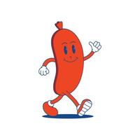 Sausage Retro Mascot. Funny cartoon character of Sausage vector