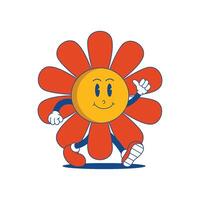 Sunflower Retro Mascot. Funny cartoon character of Sunflower vector