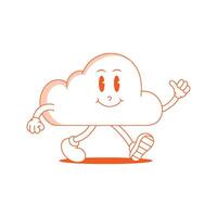 nube retro mascota. gracioso dibujos animados personaje de nube. vector