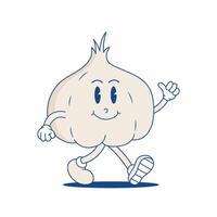 Garlic Retro Mascot. Funny cartoon character of Garlic. vector