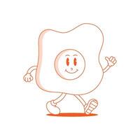 Fried Egg Retro Mascot. Funny cartoon character of Fried egg vector