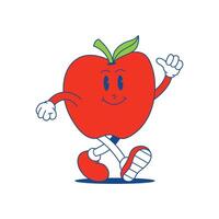 Apple Retro Mascot. Funny cartoon character of Apple. vector