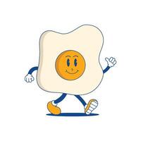 Fried Egg Retro Mascot. Funny cartoon character of Fried egg vector