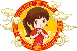 magnifique chinois femme dans traditionnel robe avec enseigne présente png