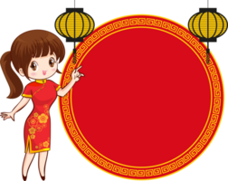 schön Chinesisch Frau im traditionell Kleid mit Schild die Geschenke png