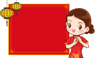 schön Chinesisch Frau im traditionell Kleid mit Schild die Geschenke png