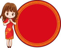 schön Chinesisch Frau im traditionell Kleid mit Schild die Geschenke png