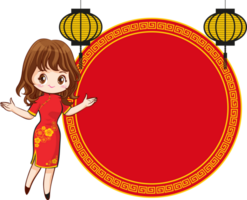 schön Chinesisch Frau im traditionell Kleid mit Schild die Geschenke png