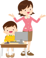 teacher and student learn computer png