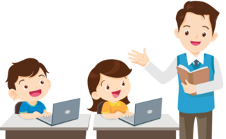 teacher and student learn computer png