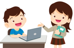 teacher and student learn computer png