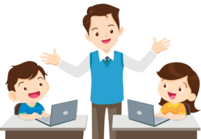 teacher and student learn computer png